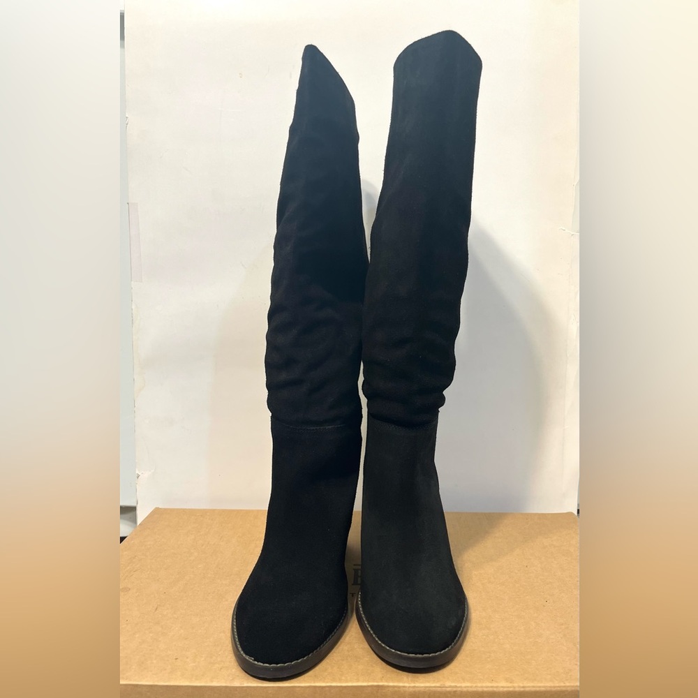 CREVO ATTY Black Suede Knee High Pull On Heeled Boots 9.5 - Picture 13 of 16